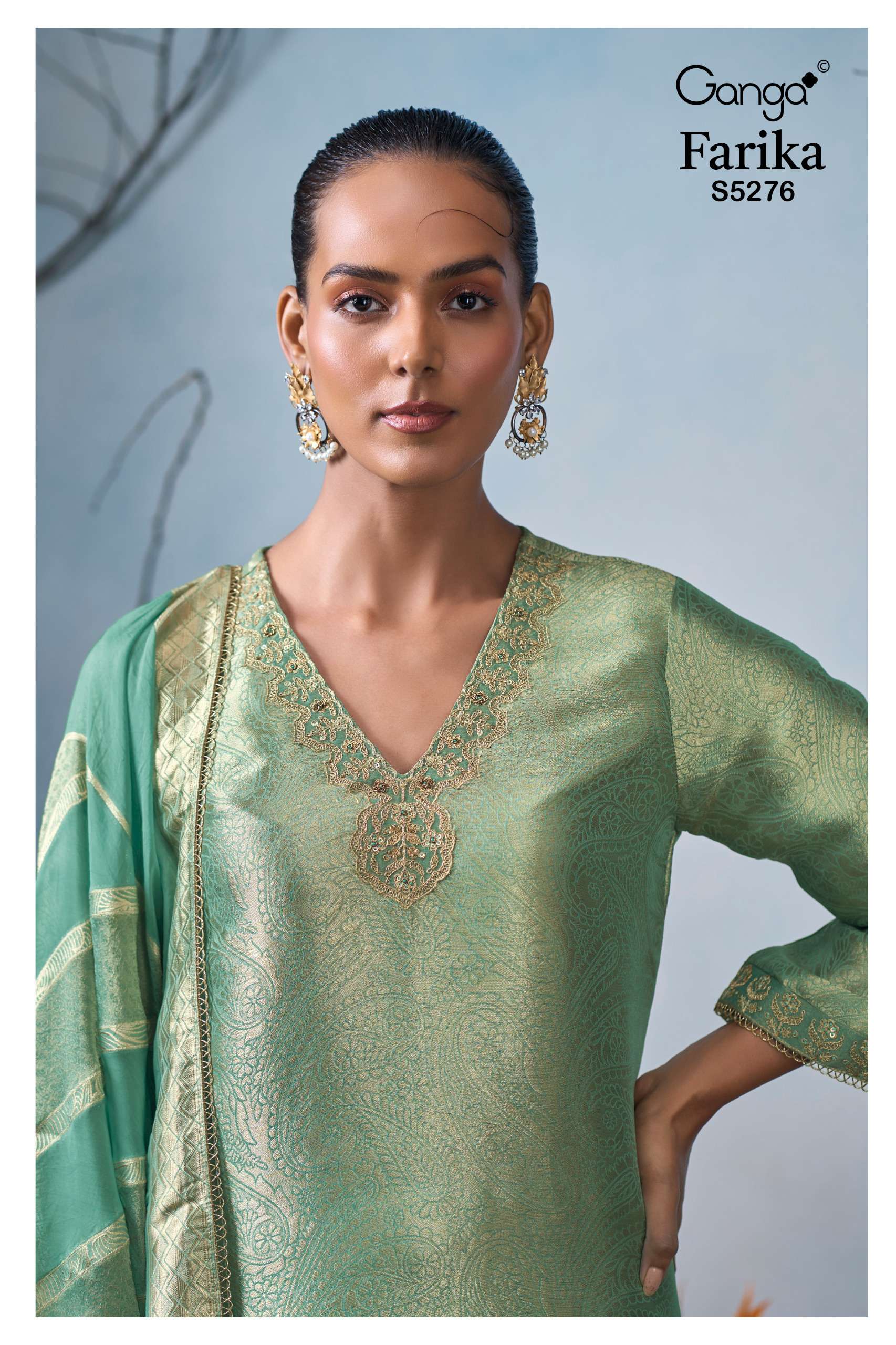 GANGA FARIKA 5276 GIRAFFE SILK JACOUARD SOLID COLOR SALWAR SUIT MODERN SILHOUETTES