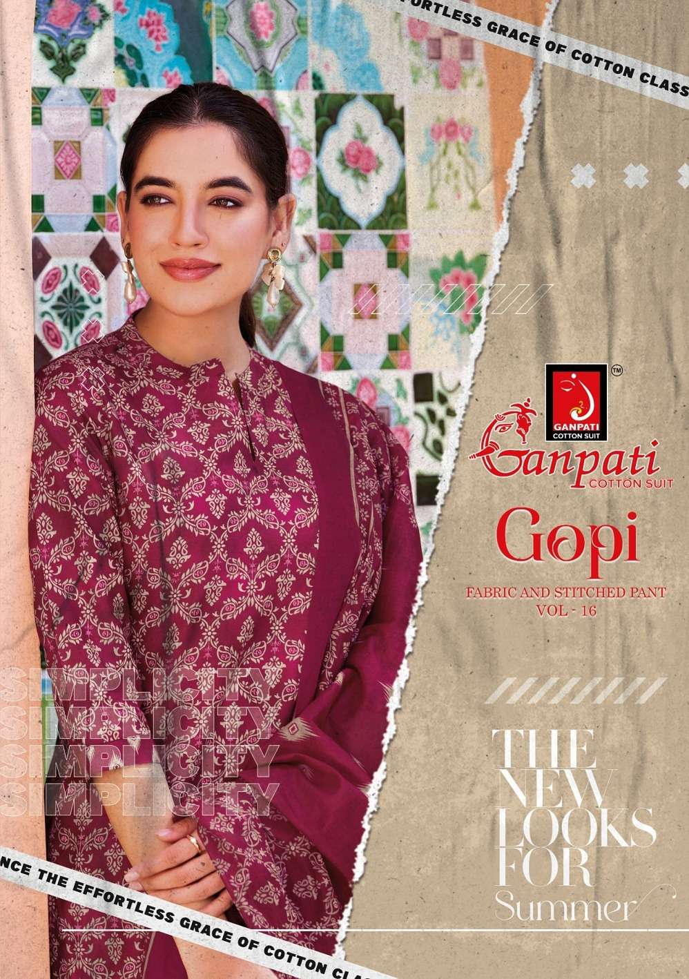 GANPATI GOPI VOL 16 SUMMER SEASON COTTON MATERIAL DRESS LADIES SET WHOLESALER