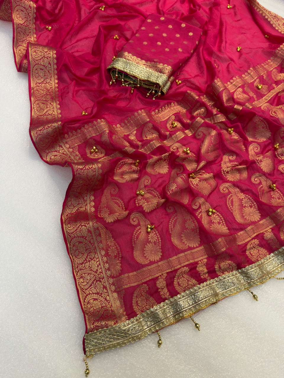 GHUNGHARU SPECIAL PREMIUM SOFT CHINNON SILK FABRIC SAREE WHOLESALE IN SURAT KTD 3032