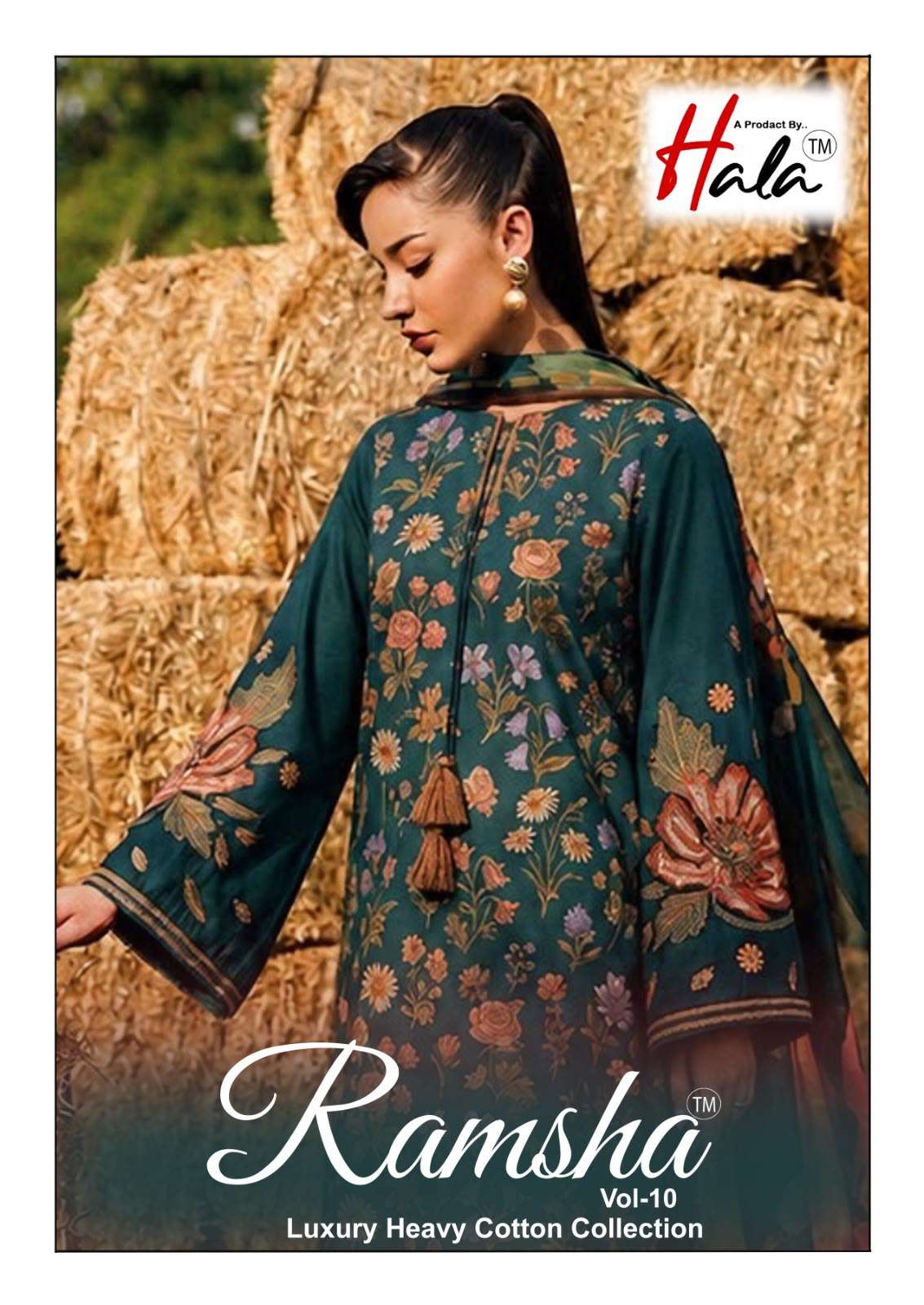 HALA RAMSHA VOL 10 HEAVY COTTON PRINT PAKISTANI SUIT DRESS COLLECTION LOW RATE IN SURAT