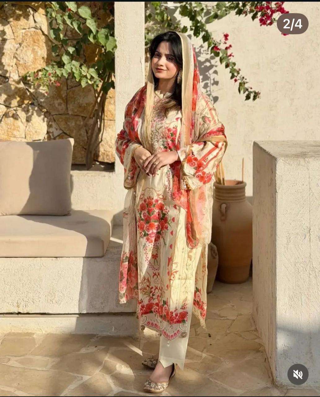 HAZZEL MARIA B 0385 COTTON PRINTED AND EMBROIDERY WHITE SUIT FOR PAKISTANI EID VIBE INDIAN 