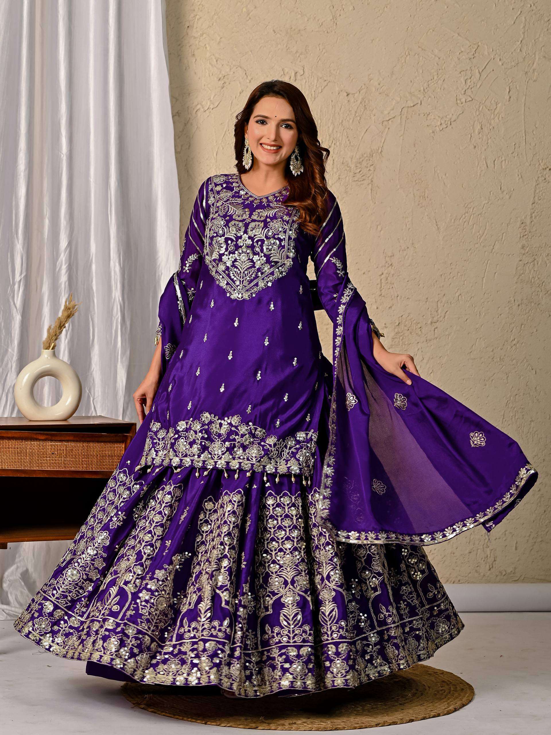 Heavy chinnon silk fancy fabric long Top Lehenga wholesale in surat NF 1245