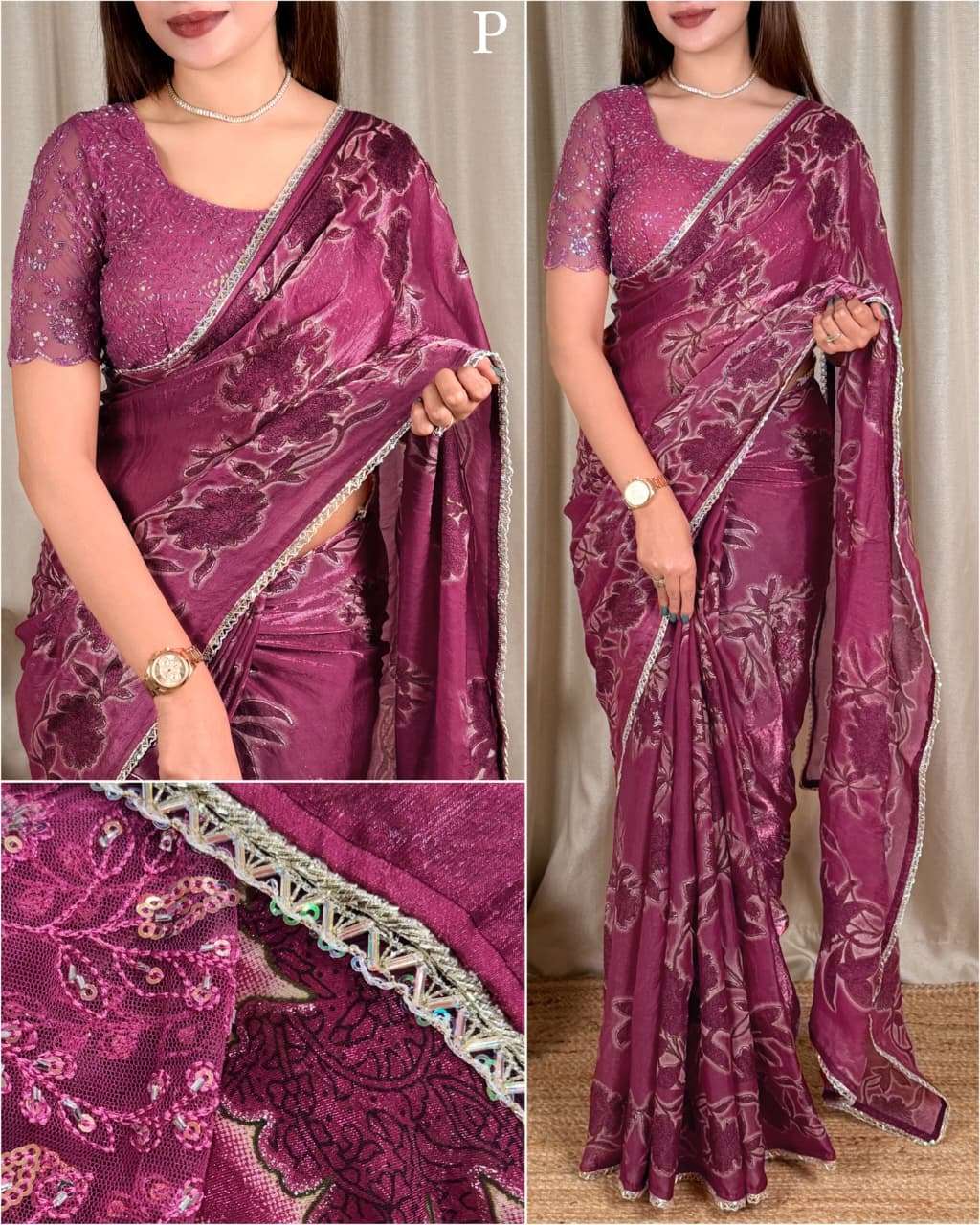 iktara Pure Nc fancy satin fabric saree wholesale in surat