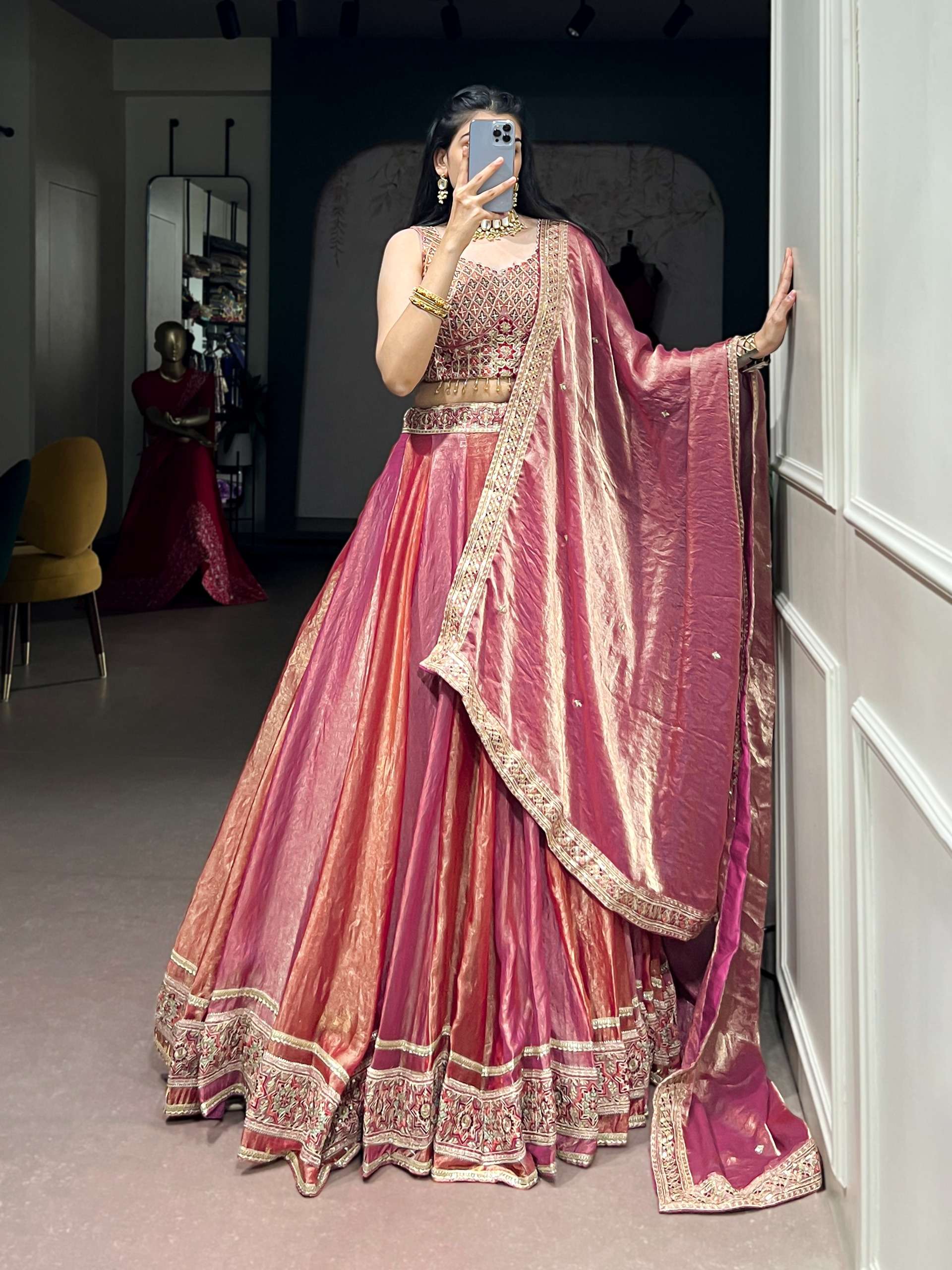 Indian royal pink colour fancy silk fabric elegant lehenga choli reseller in surat 1479