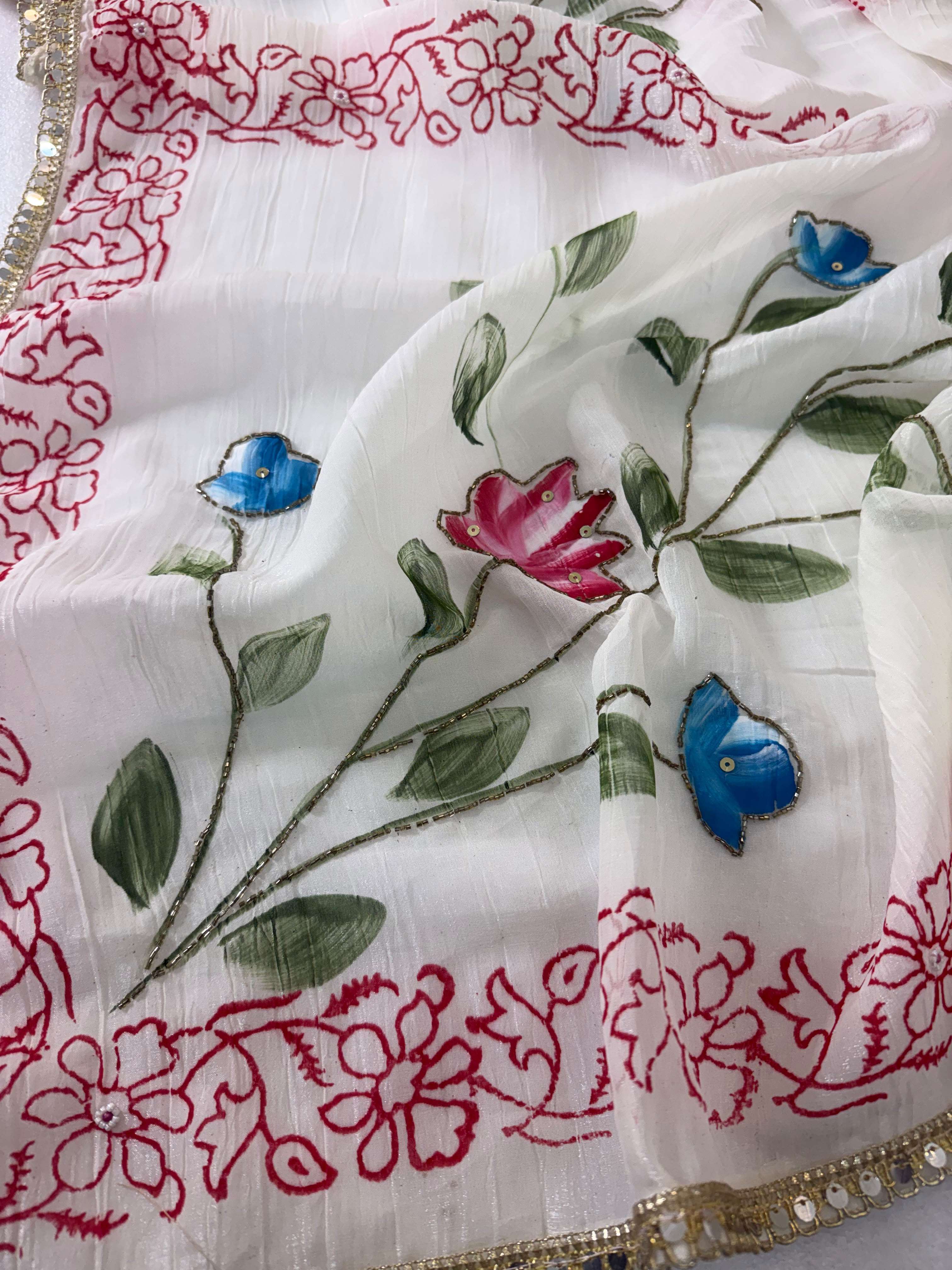 Introducing our gorgeous Flower print Crunchy Soft Crush Fabric Saree Wholesale In Surat nina