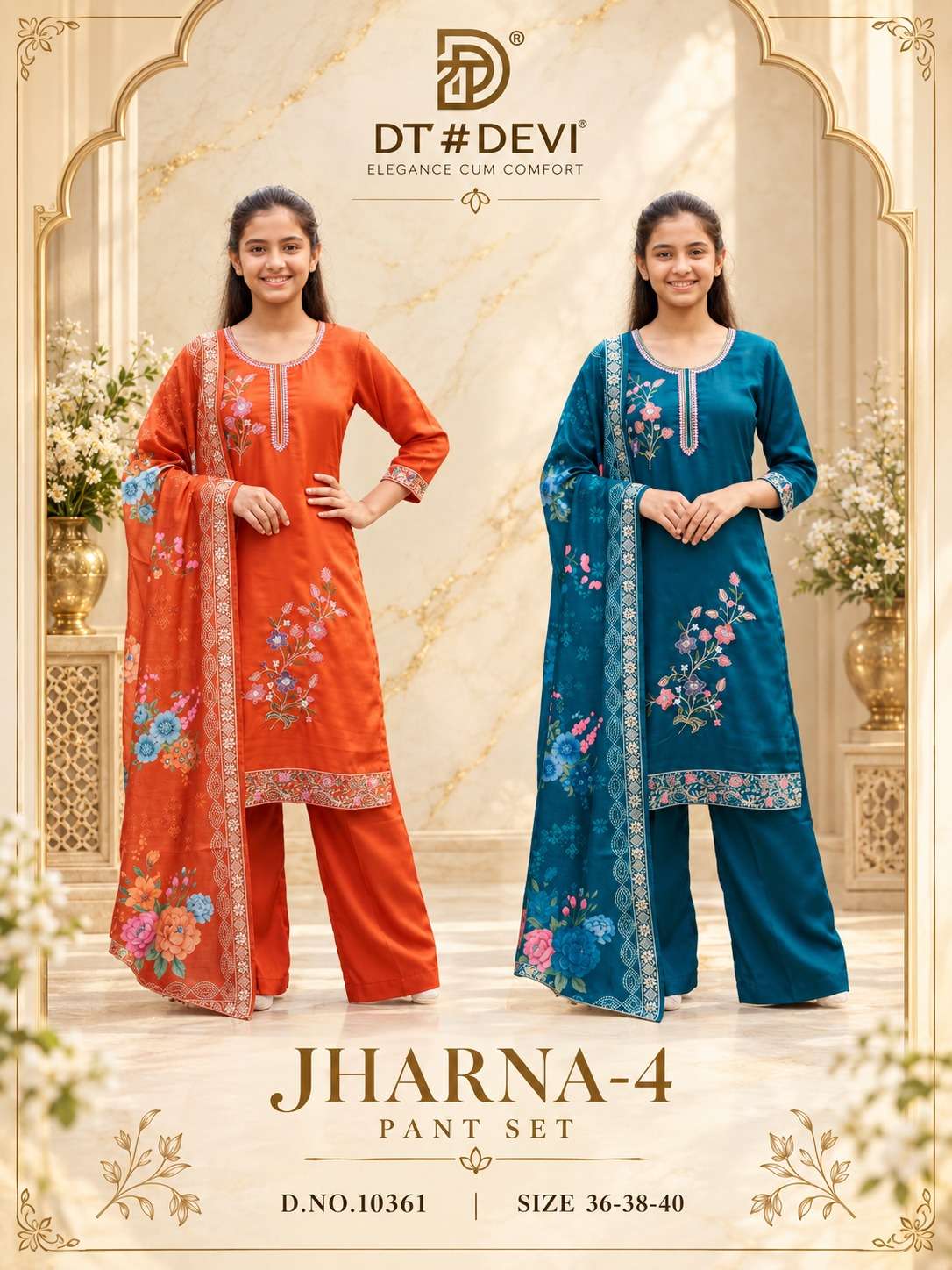 JHARNA VOL 10361 4 PANT SET HANDWORK IN TOP WITH PANT SUIT THE CONTEMPORARY DESI ATELIER