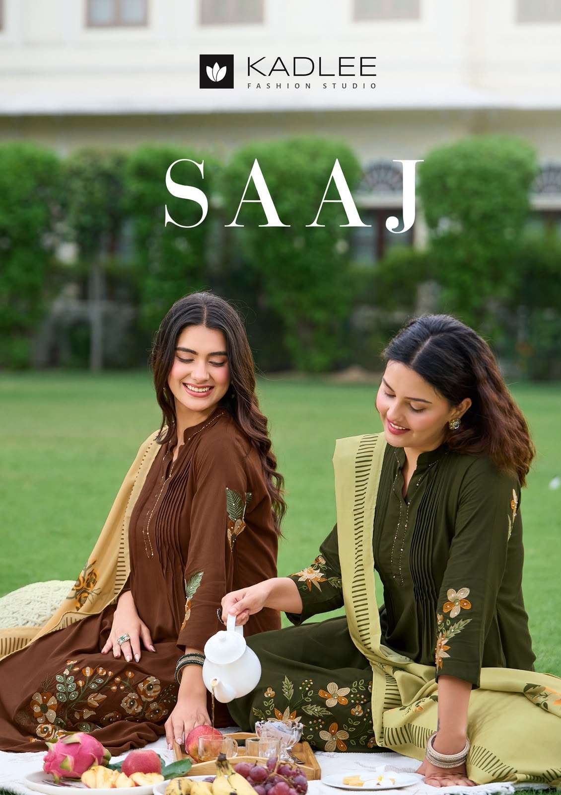 KADLEE SAAJ RAYON THREAD WORK RUND KURTI PANT DUPATTA SET NEW STYLE RESELLER PRICE