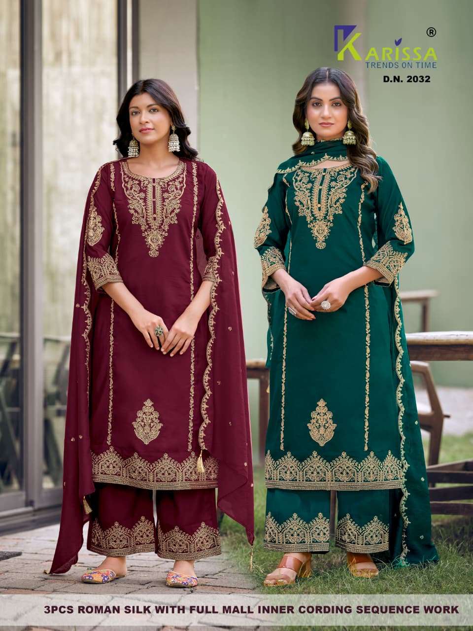 KARISSA 2031 & 2032 STRAIGHT CUT 3 PCS ROMAN SILK WITH COTTON SALWAR SUIT FESTIVE EDITIONS