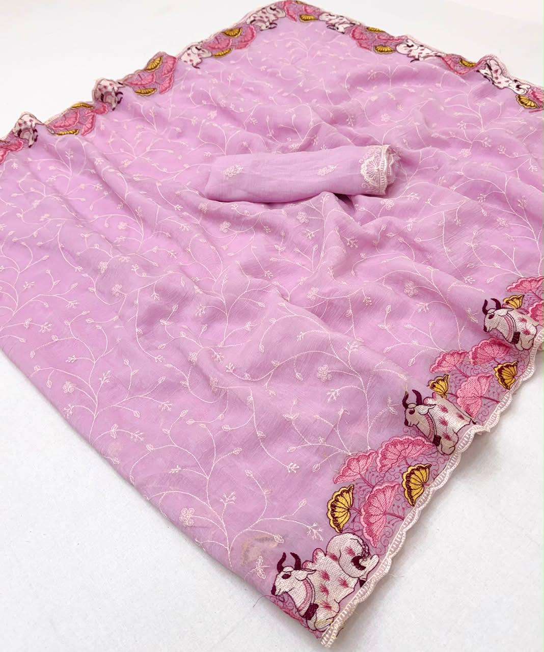 Kazari Series Bella Fancy Crunchy fabric with embroidery work on saree reseller in surat
