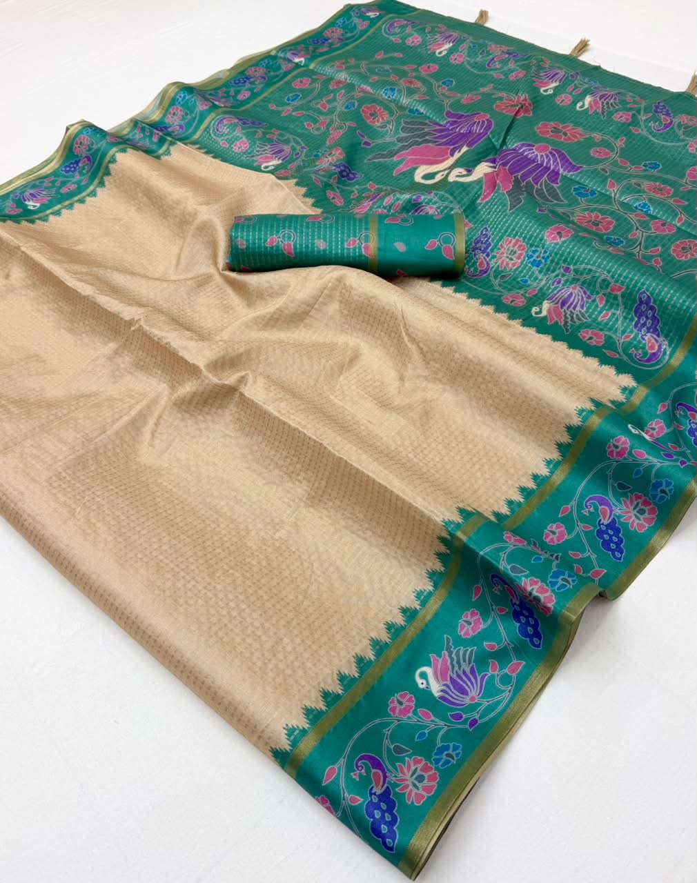 Kazari Series Chhavi Tusser Soft Tusser fabric with beautiful design on saree reseller in surat