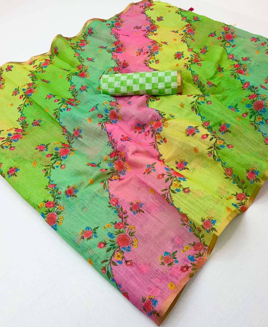 Kazari series Lisha Soft And pure cotton based Linen fabric saree supplier in surat 
