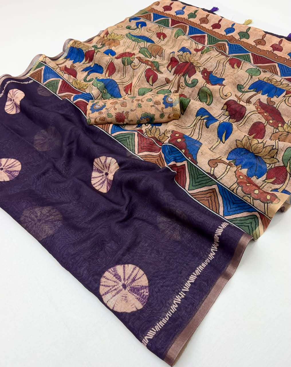 Kazari series Lisha Soft cotton based Linen fancy fabric saree reseller in surat
