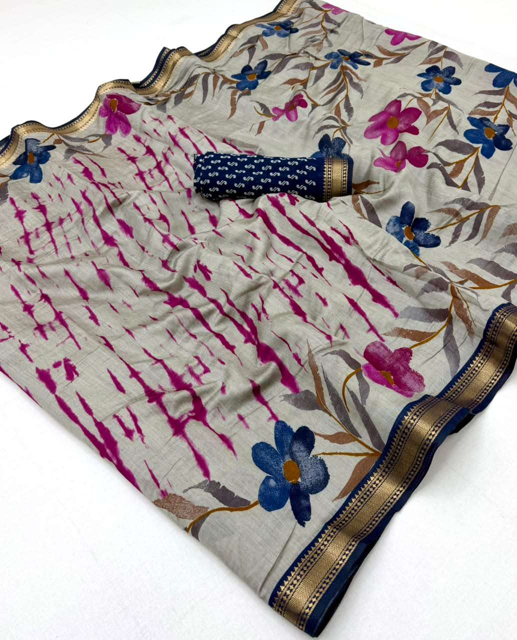 Kazari Series Mul Cotton soft Mul Cotton fabric with with Unique flower Print on saree wholesale in surat