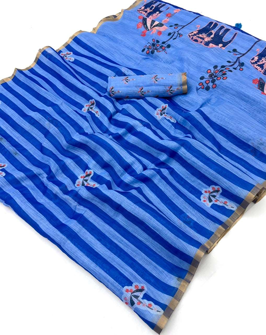 Kazari series Trending Lisha super Soft cotton based Linen fabric saree reseller in surat