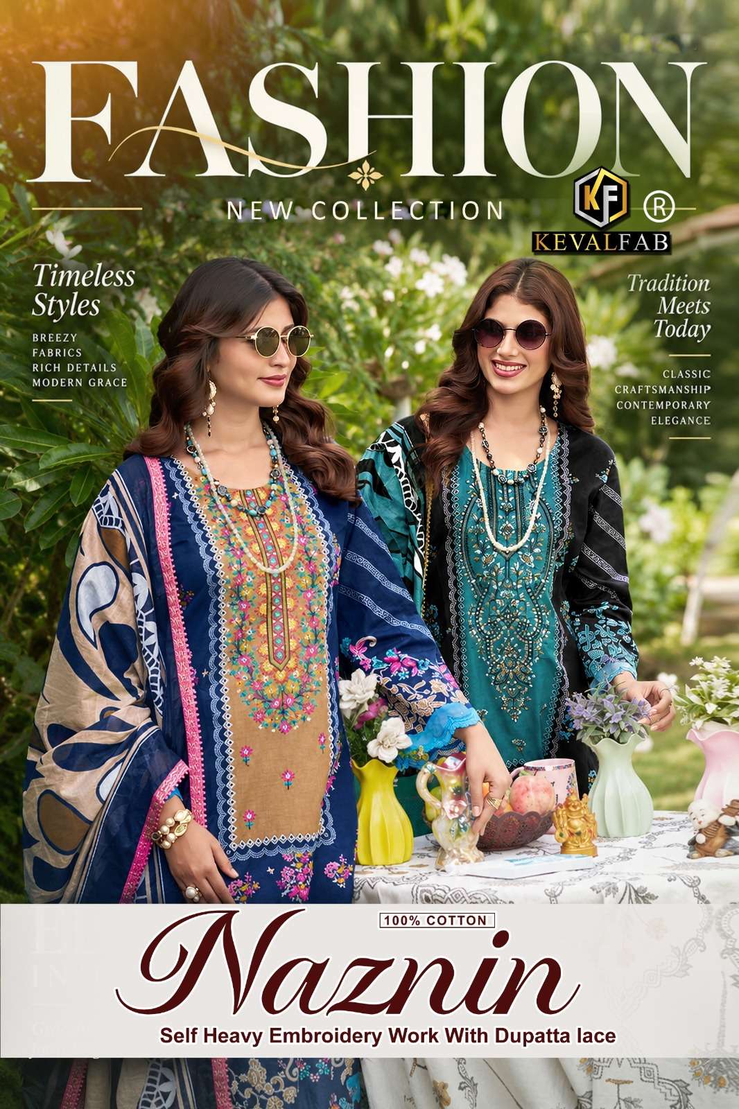 KEVAL FAB NAZNIN COTTON WITH WORK KARACHI DRESS MATERIAL SET MARKET DEALER