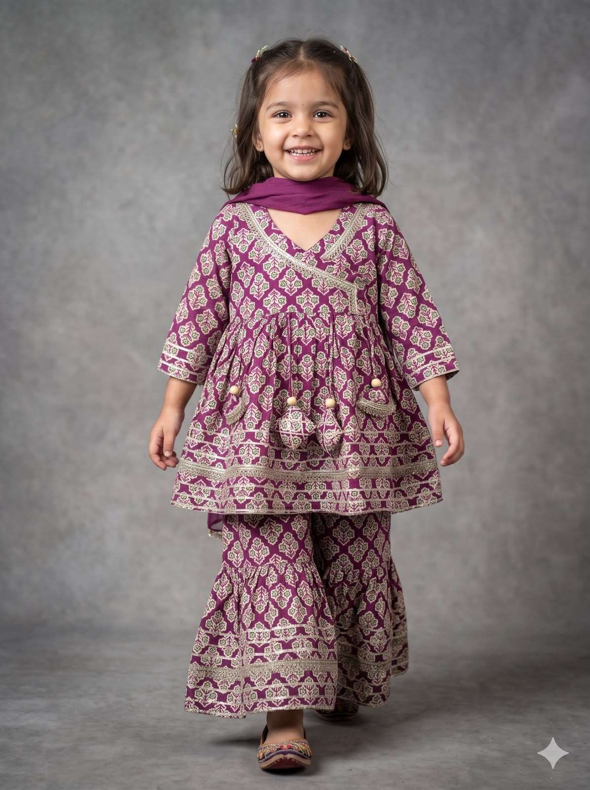 KIDS 22 ANGRAKHA KURTI SHARARA SET WITH DUPATTA COTTON KIDS SHOP