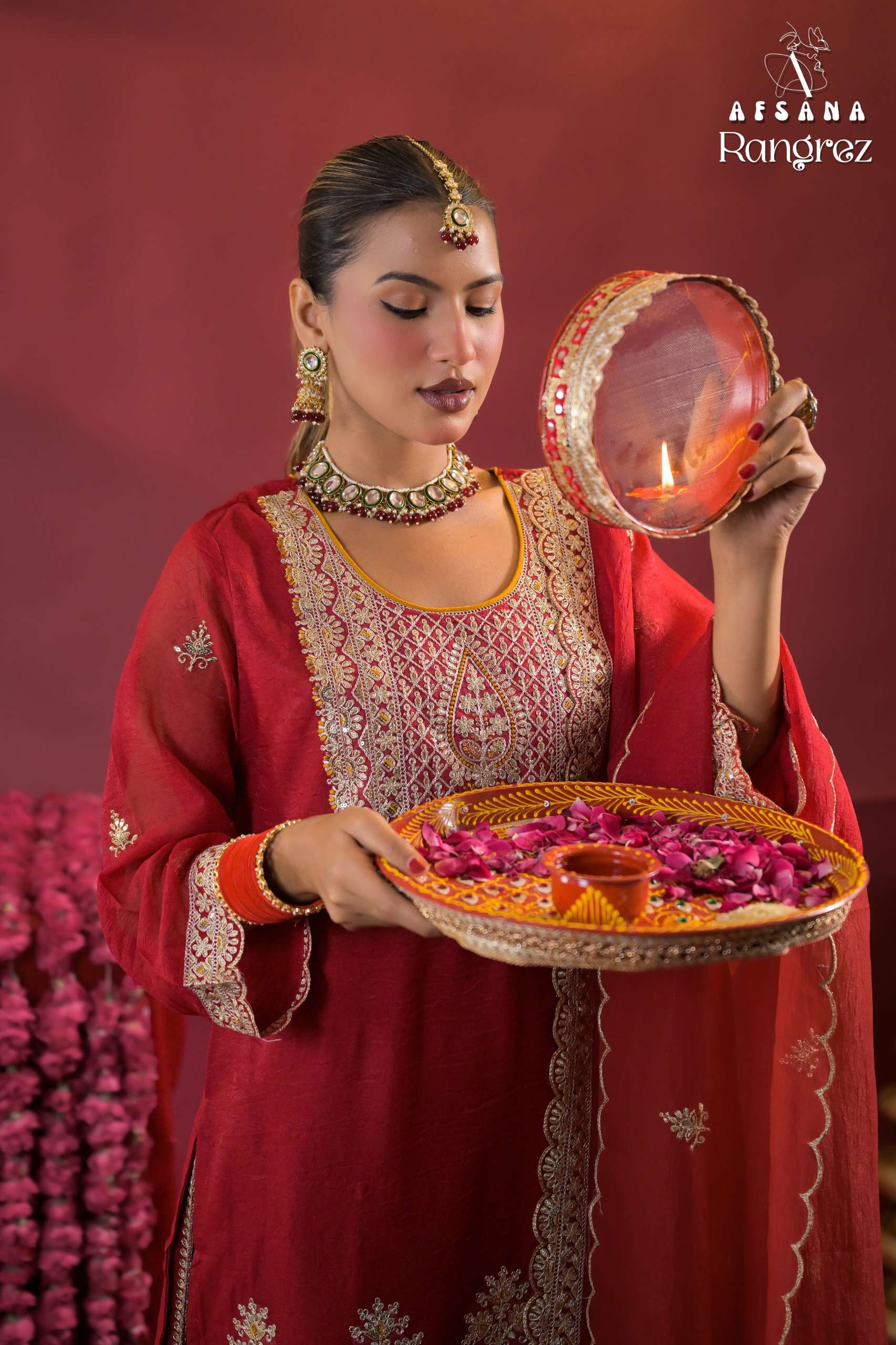 KILORY TRENDS RANGREZ ROSE GOLD CRUSH READYMADE PALAZZO SUIT DIWALI COLLECTION DEALER