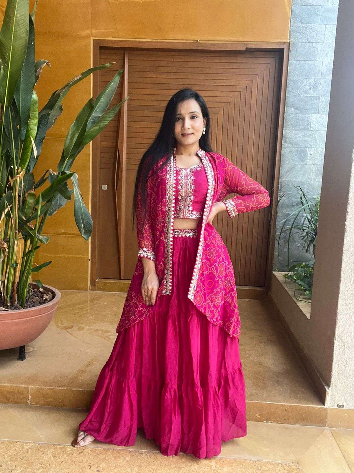  Launching New Festival Bandhej print chinnon fabric Lehenga choli and a koti reseller in surat 009