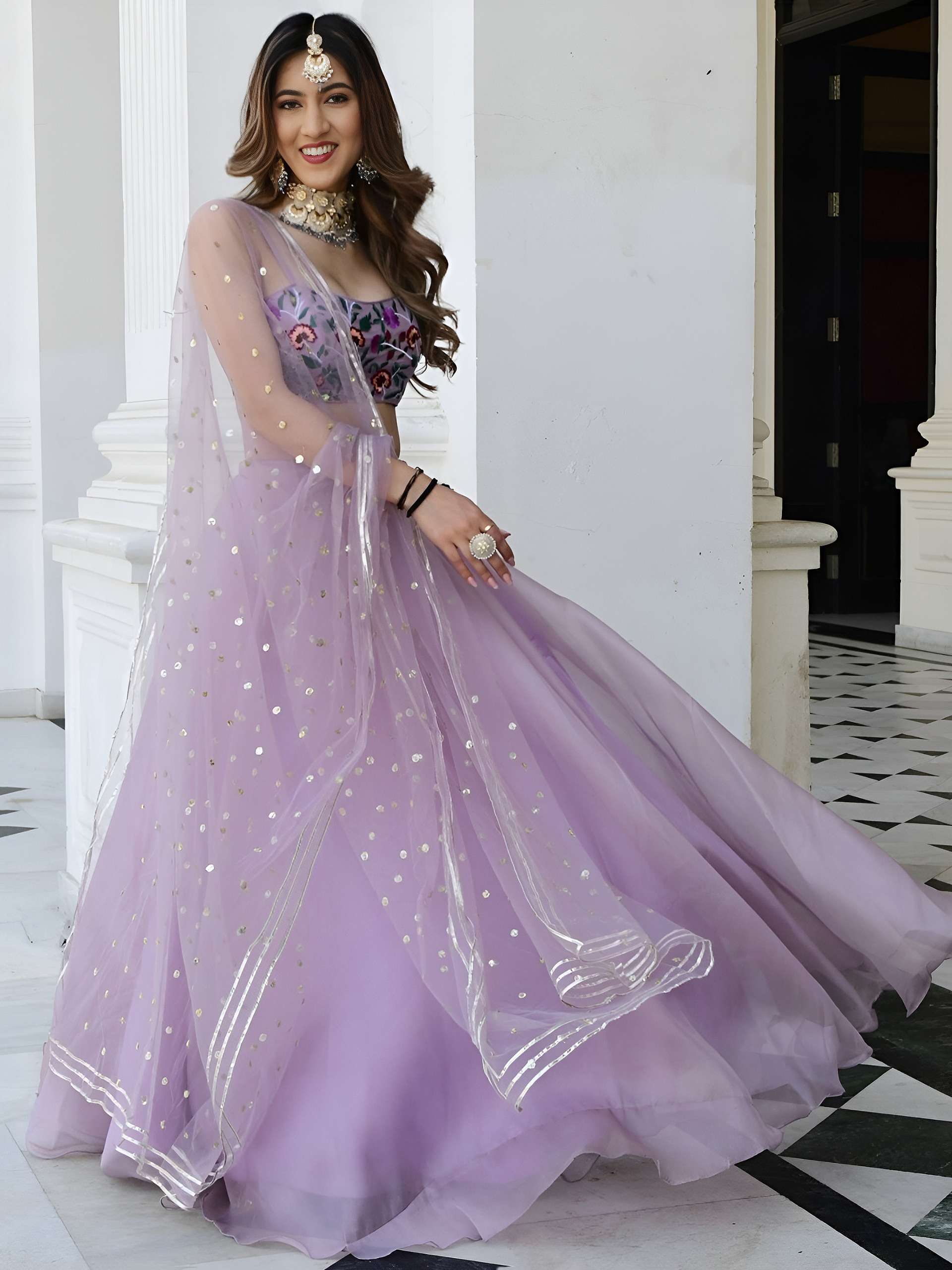 Lavender colour made of Organza fabric Lehenga Choli wholesale in surat 15065 