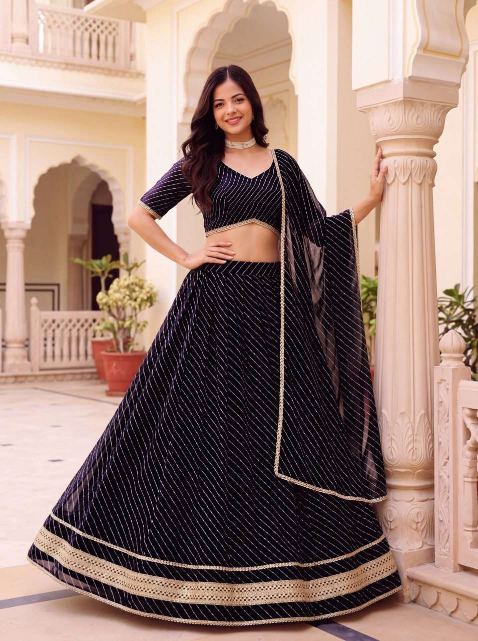 Leheriya Wave Designer print on Soft Georgette fabric Leheng...