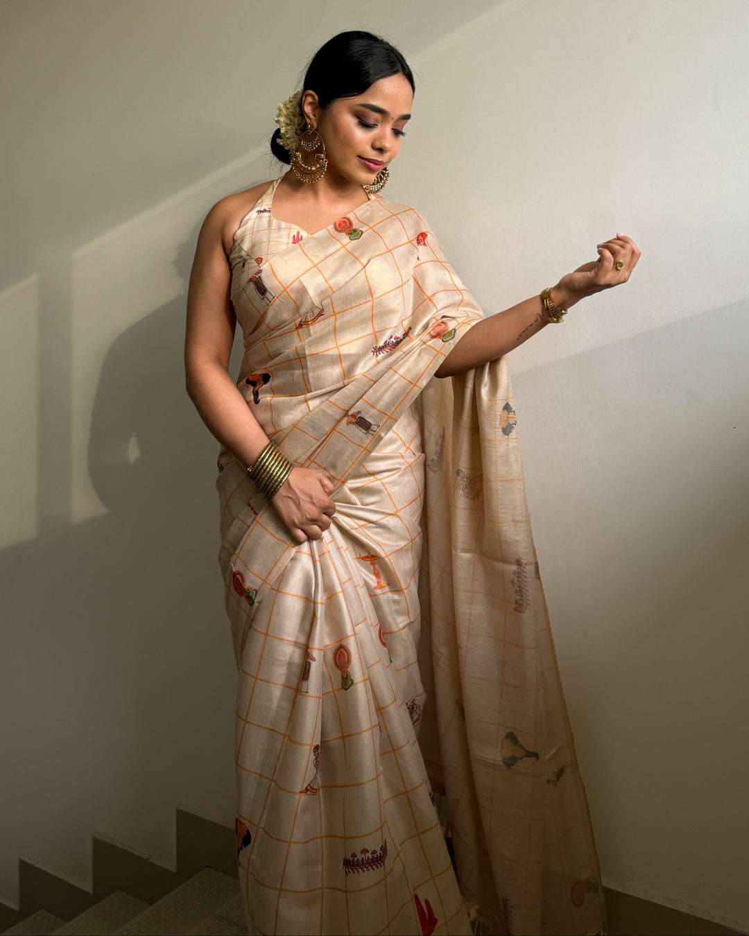 Linen Tissue Silk fabric Saree with beautiful digital print ...
