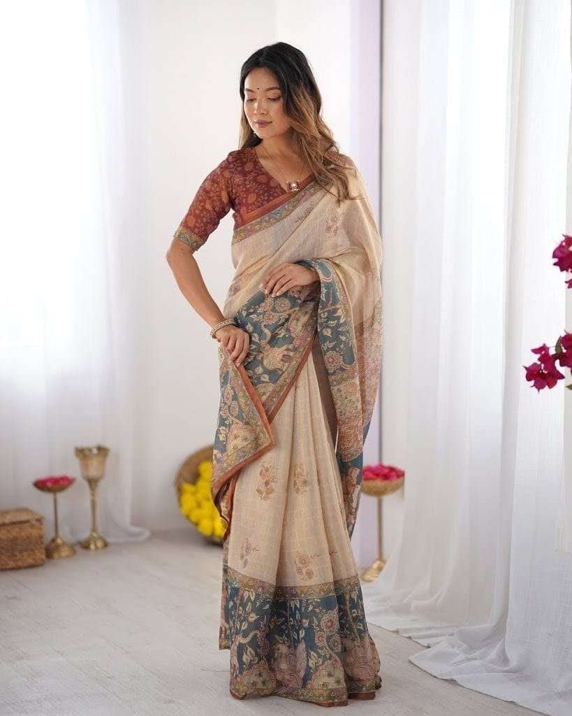Linen Tissue Silk fancy fabric Saree reseller in surat TWT1104 