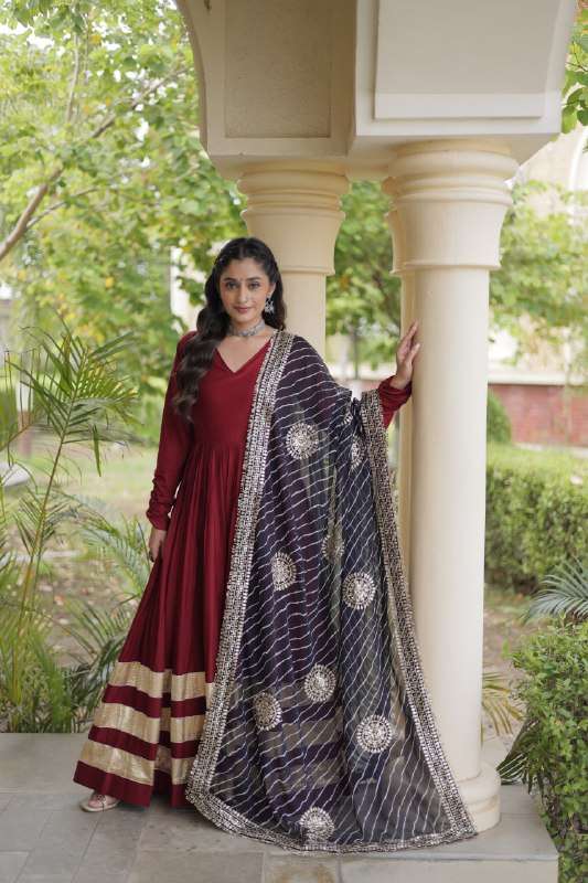 LW 9353 RAYON AND GOTA PATTI LACE WORK GOWN DUPATTA NAVRATRI SET SUPPLIER