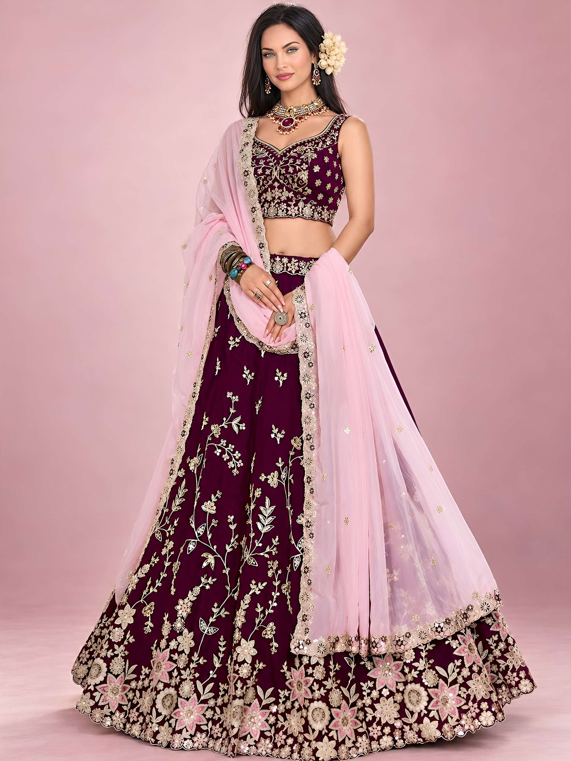  Majestic Maroon colour with Floral and Embroidered Lehenga Choli supplier in surat 5139 Maroon
