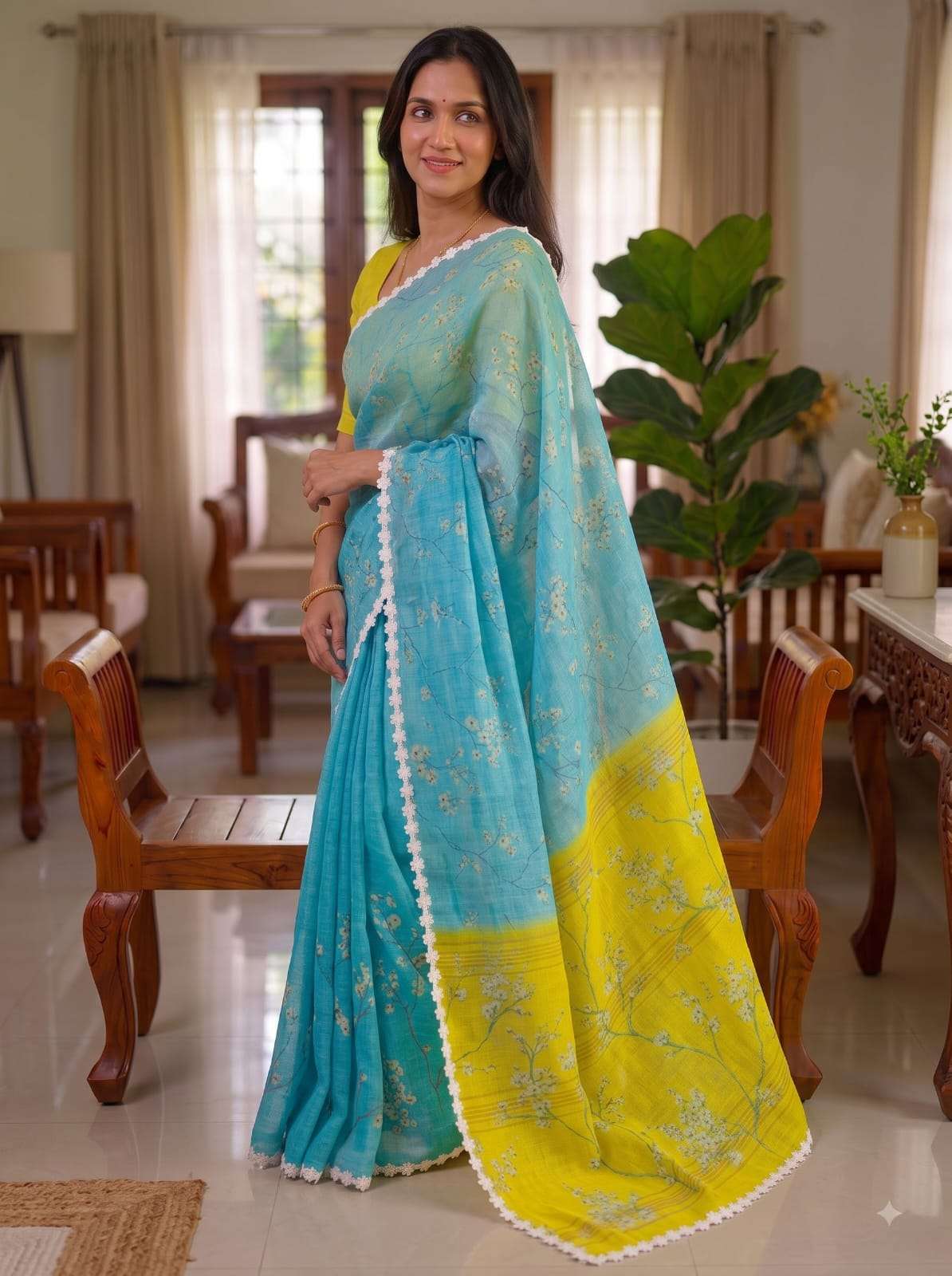  MgRAMA Plain Linen SOFT Fabric with beautiful Digital Print on saree reseller in surat 