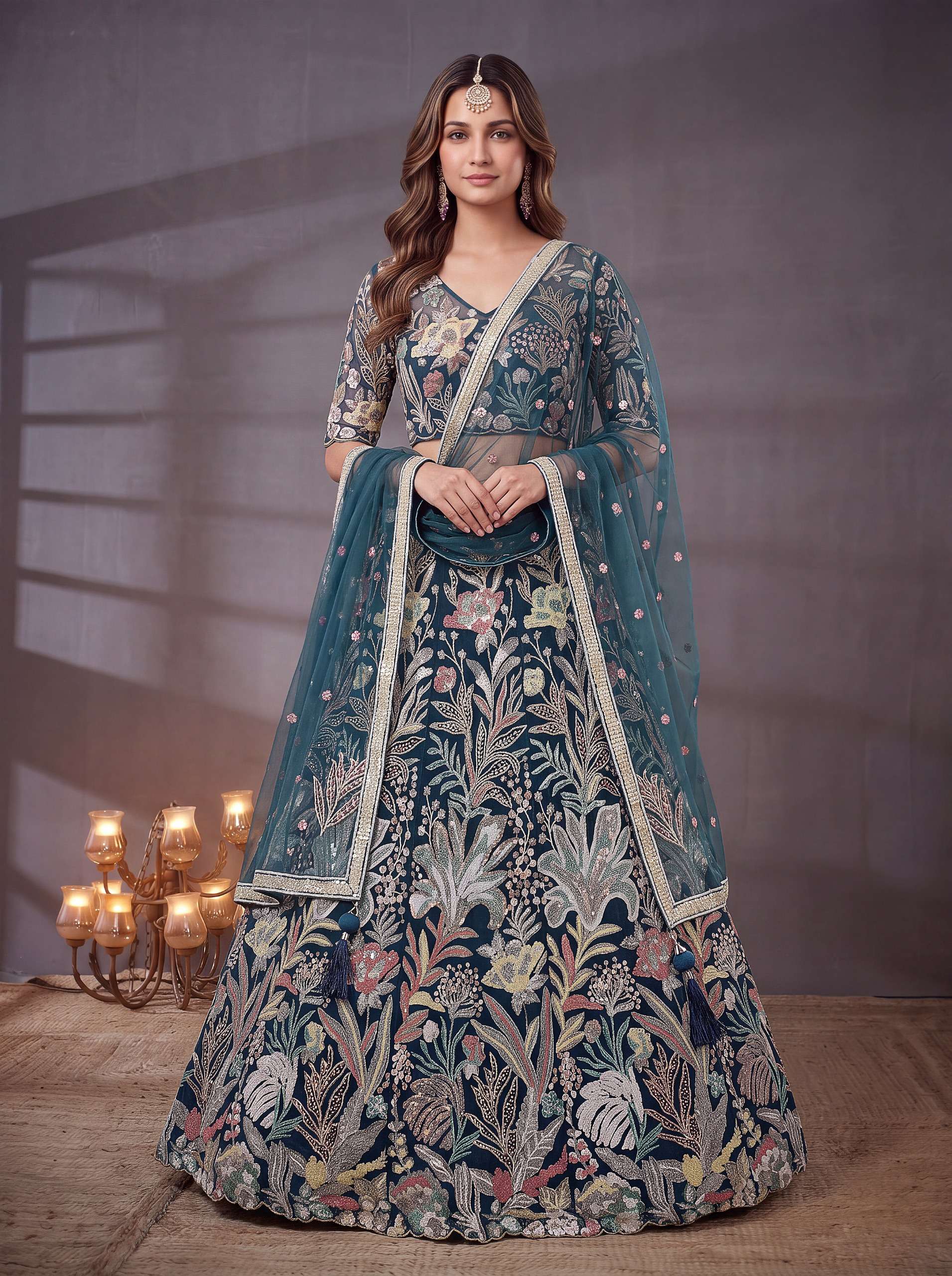 Midnight Blue colour Fantasy fancy net fabric Embroidered Lehenga Choli Reseller in surat 6032 Blue