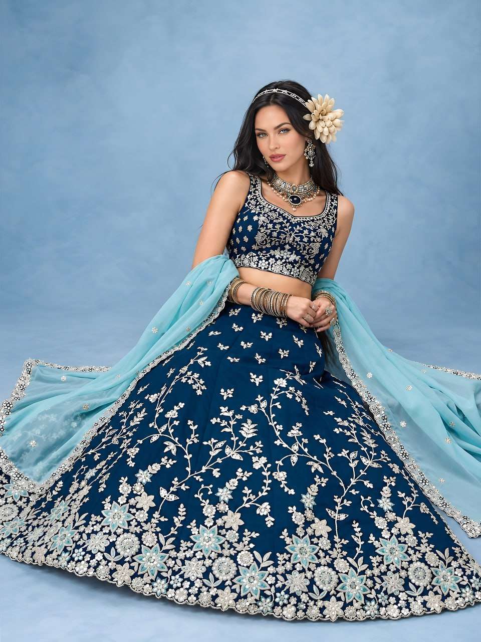  Midnight blue colour Rich Rangoli silk fabric lehenga choli reseller in surat 5139 Blue 