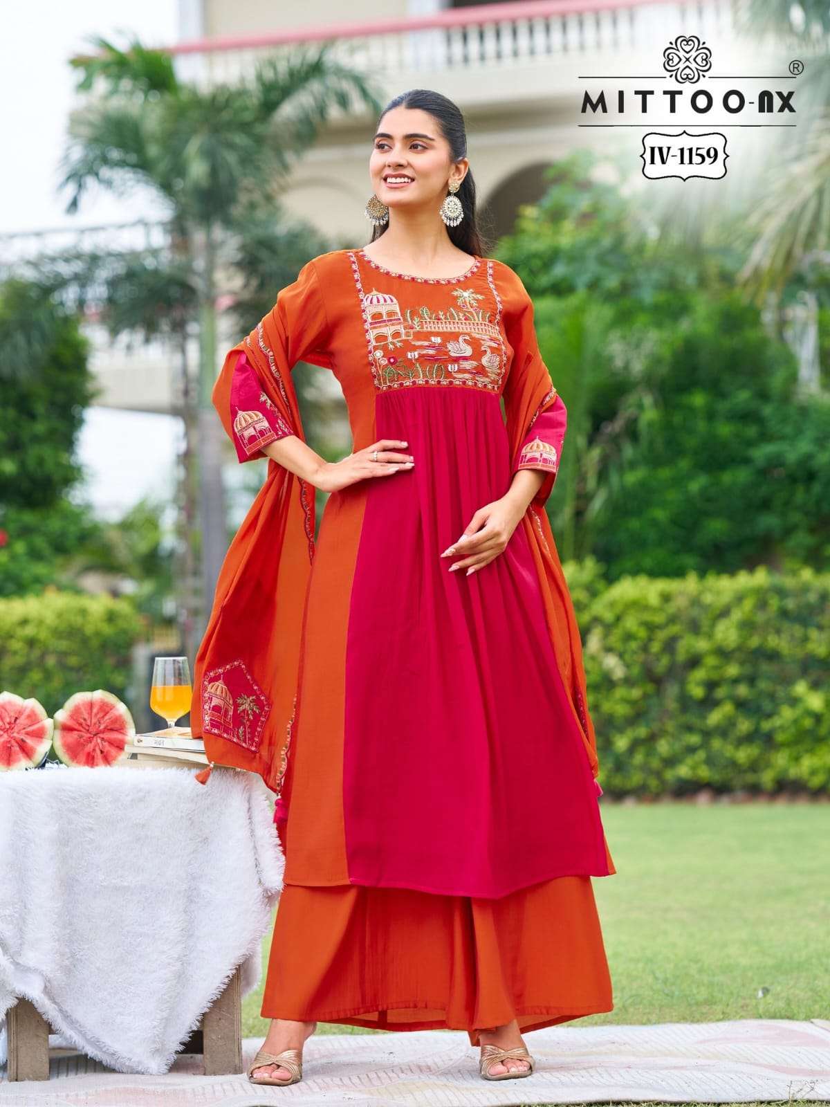 MITTOO NX IV 1159 MUL CHANDERI THREAD WORK KURTI SUIT OCCATION WHOLESALER