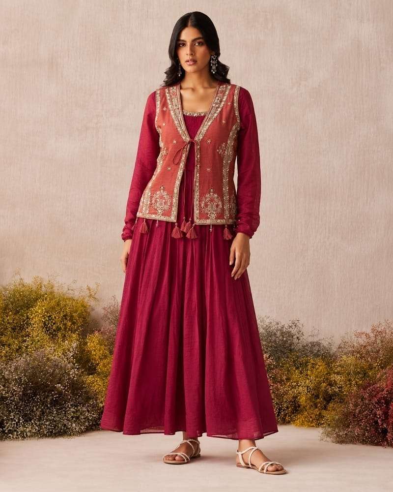 MOHILYA 1155 CLASSY RED GOWN PREMIUM KOTI NECK GOWN PARTY WEAR RESELLER SHOP