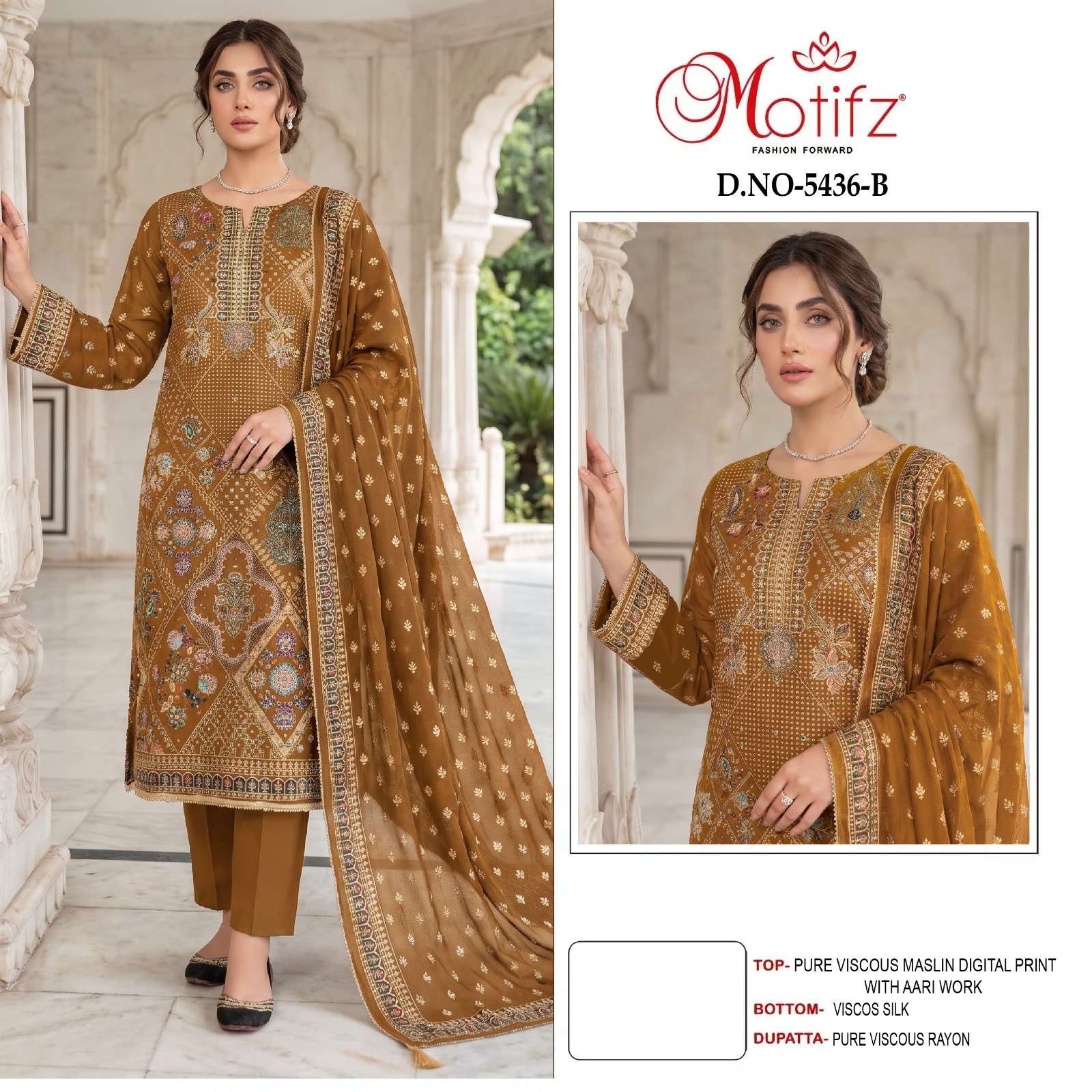 MOTIFZ 5436 VISCOSE MASLIN PRINT & WORK LADIES DRESS FOR MATERIAL WHOLESALER 