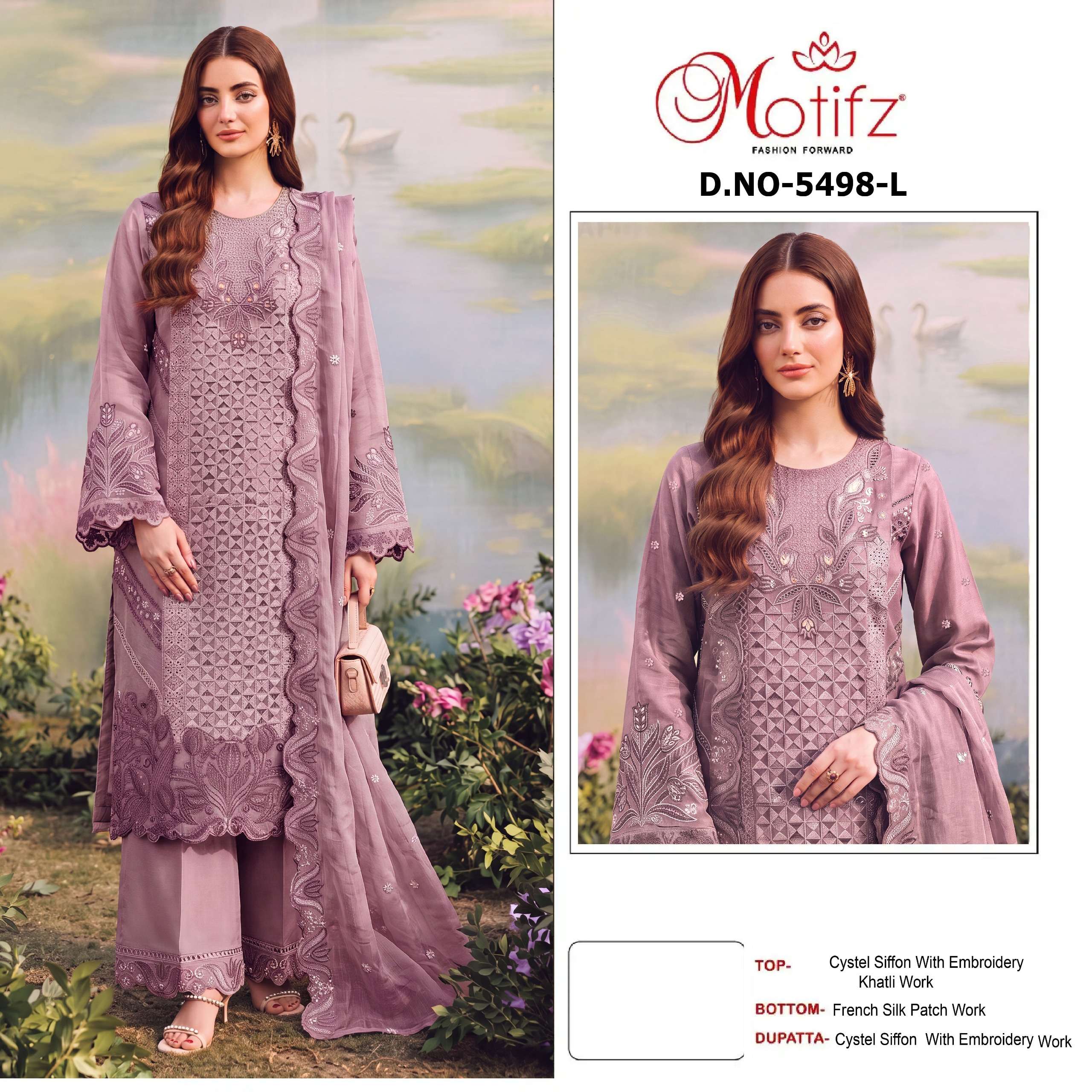 MOTIFZ 5498 CYATEL SIFFON KHATLI WORK PAKISTANI SAME PATTERN SUIT RESELLER SHOP