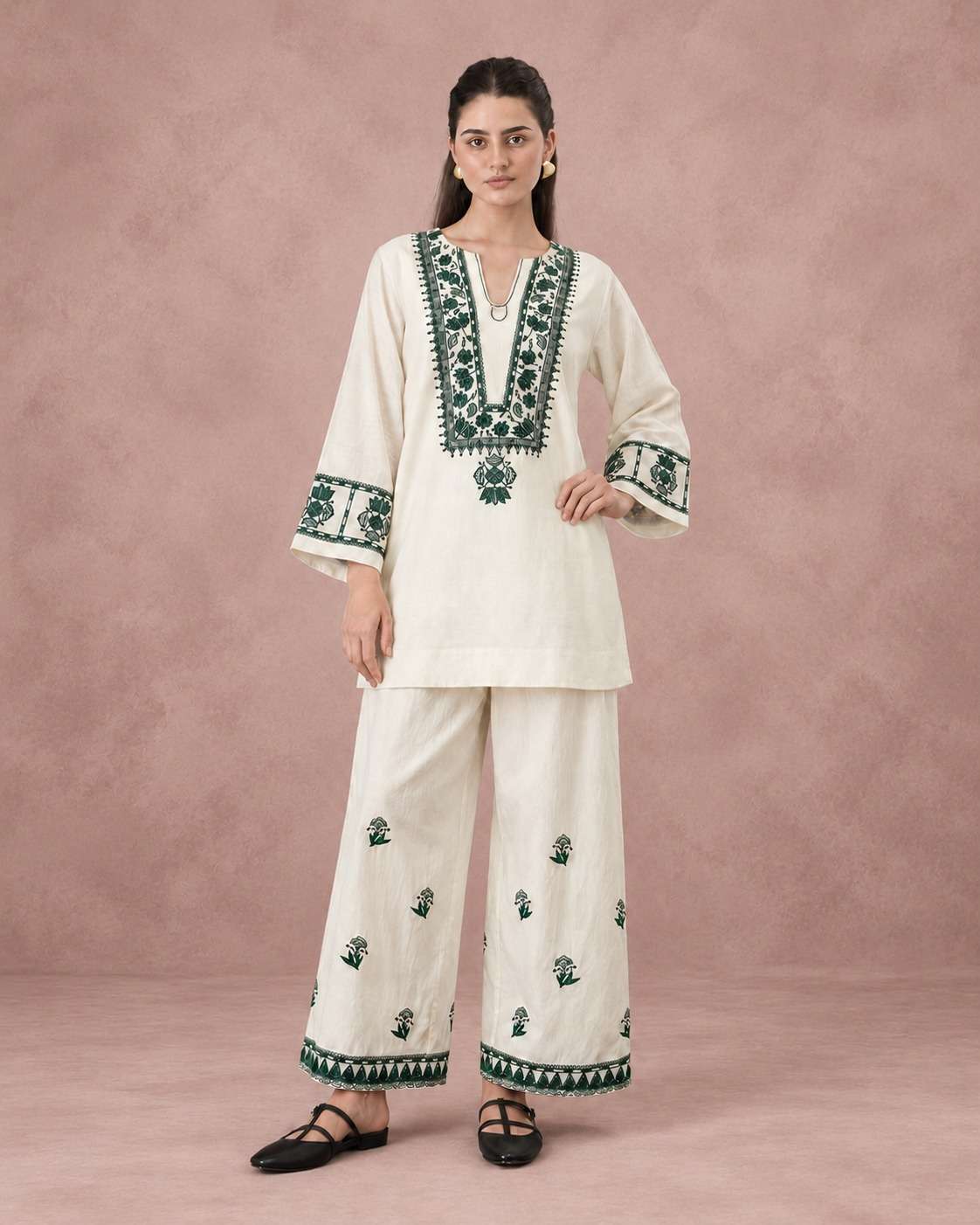 MR 4923 PAKISTANI STYLE COTTON NECK AND BORDER CORD SET EID PARTY WEAR DEALER