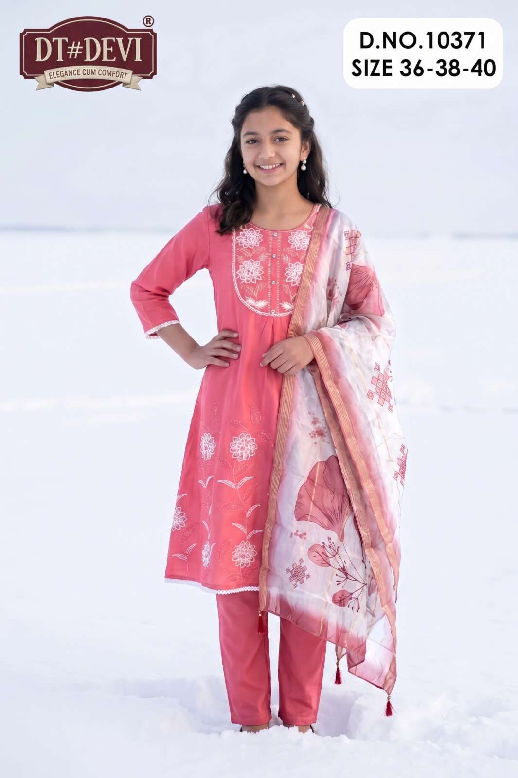 MRINALI 1 PANT SET 10371 MUL CHANDERI KIDS KURTI PANT WITH DUPATA CLASSIC STORE 