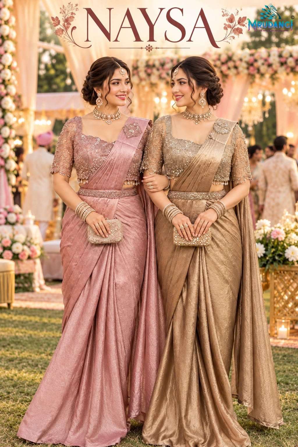 MRUDANGI NAYSA REAL PREMIUM SATIN CRUSH FABRIC READY TO WEAR SAREE RESELLER IN SURAT