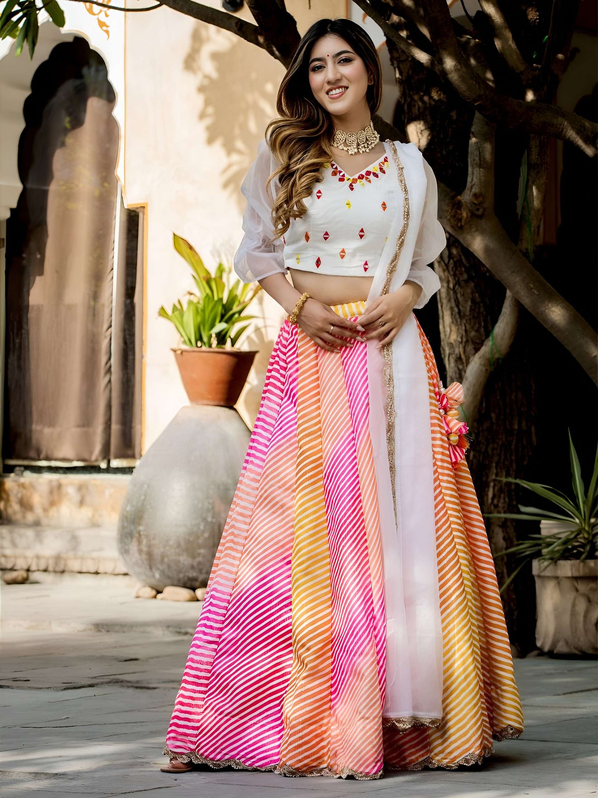 Multicolor Leheriya Printed Art Silk fabric Lehenga Choli wholesale in surat 15055 