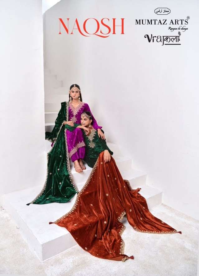 MUMTAZ ARTS RANGON KI DUNYA NAQSH VELVET BOTTOM EDITION SEQUENCE WORK SUIT WINTER DEALER