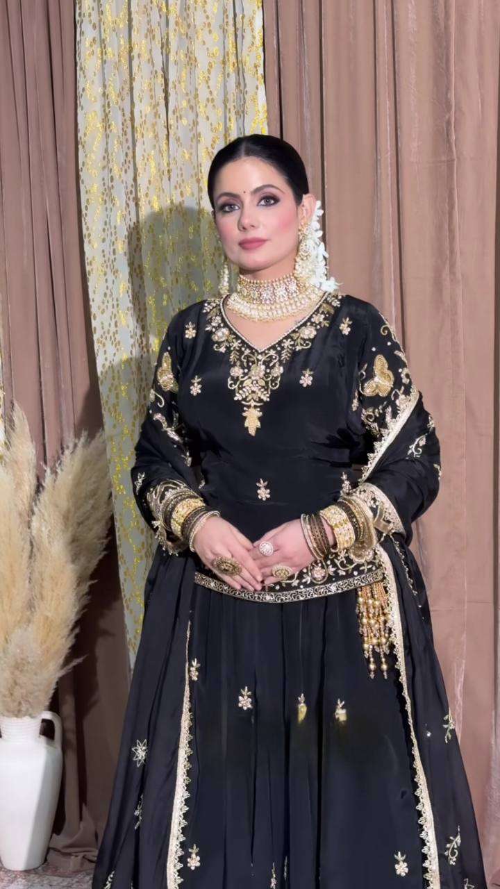 Muslim wear Black colour Soft and natural Creap fabric Top Lehenga reseller in surat MD 3039 