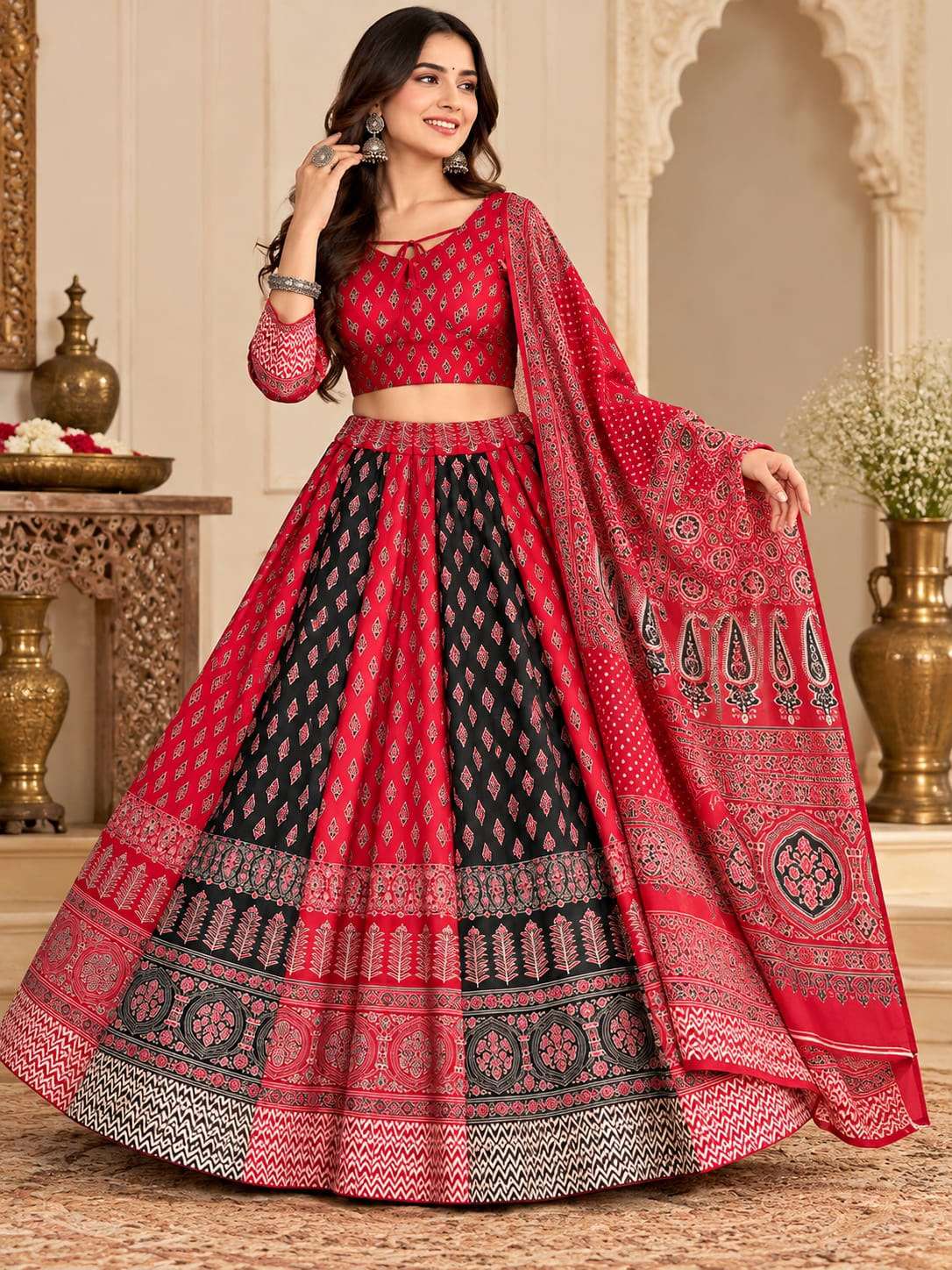 Navratri collection Heavy Ajrakh cotton fabric Lehenga Choli reseller in surat
