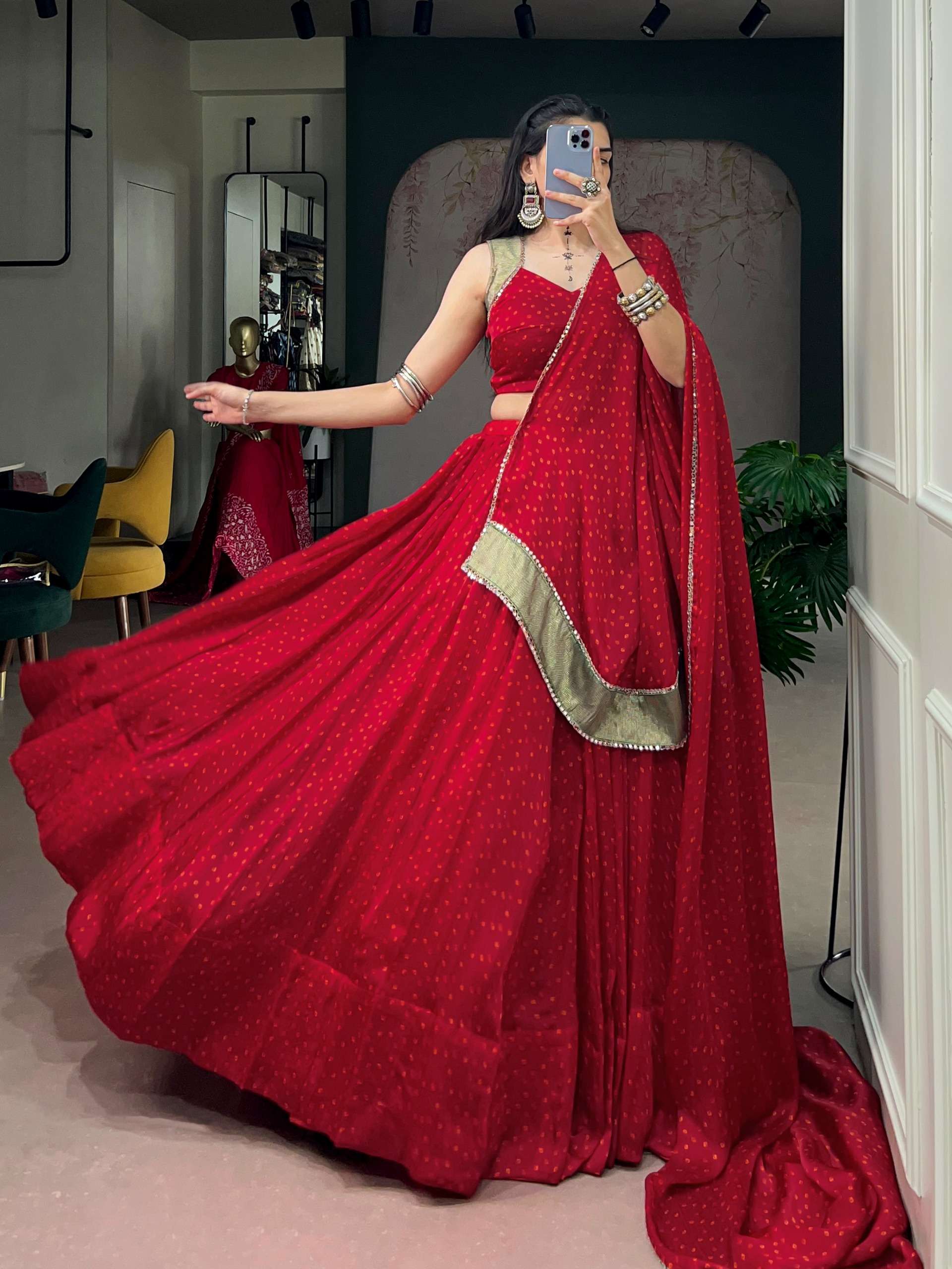 Navratri This elegant and soft Satin Chiffon fabric lehenga choli Reseller In Surat 1710
