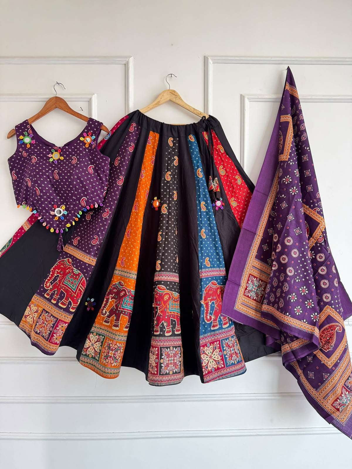  Navratri Wear chaniya choli Heavy Ajrak print with Khadi cotton fabric caniya choli supplier in surat 