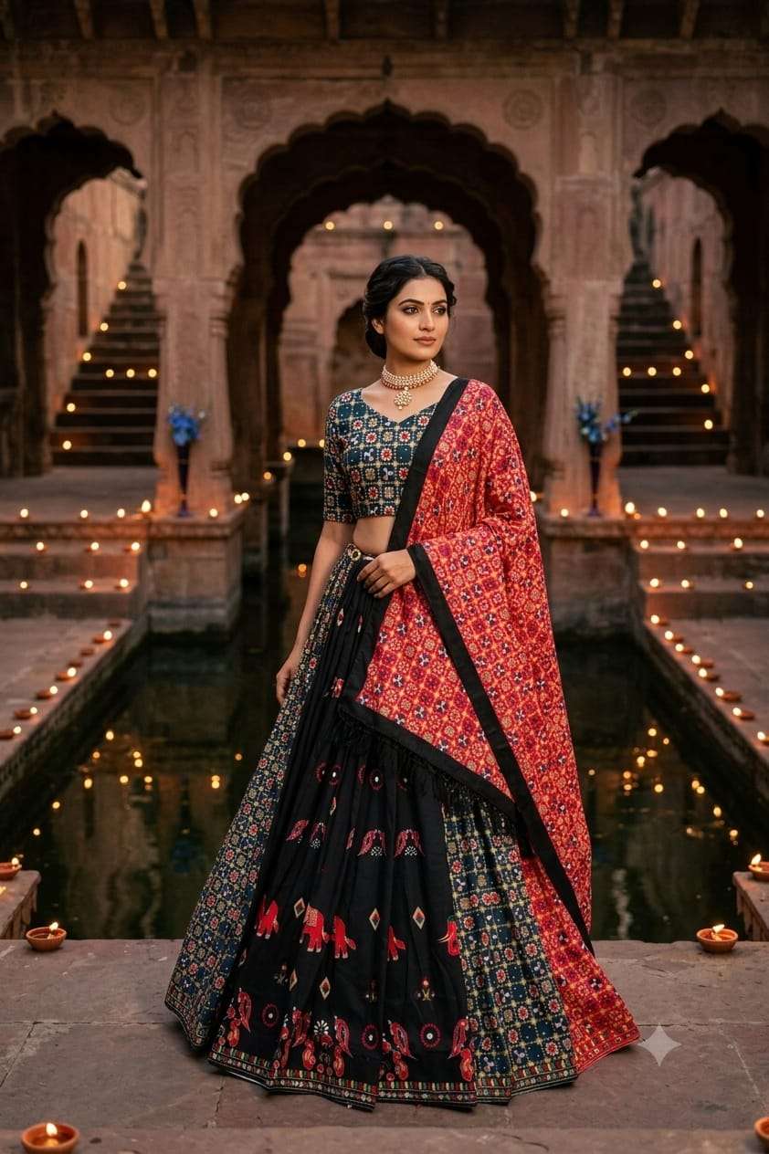 Navratri wear Soft And pure Muslin Cotton Fabric Lehenga choli wholesale in surat 51