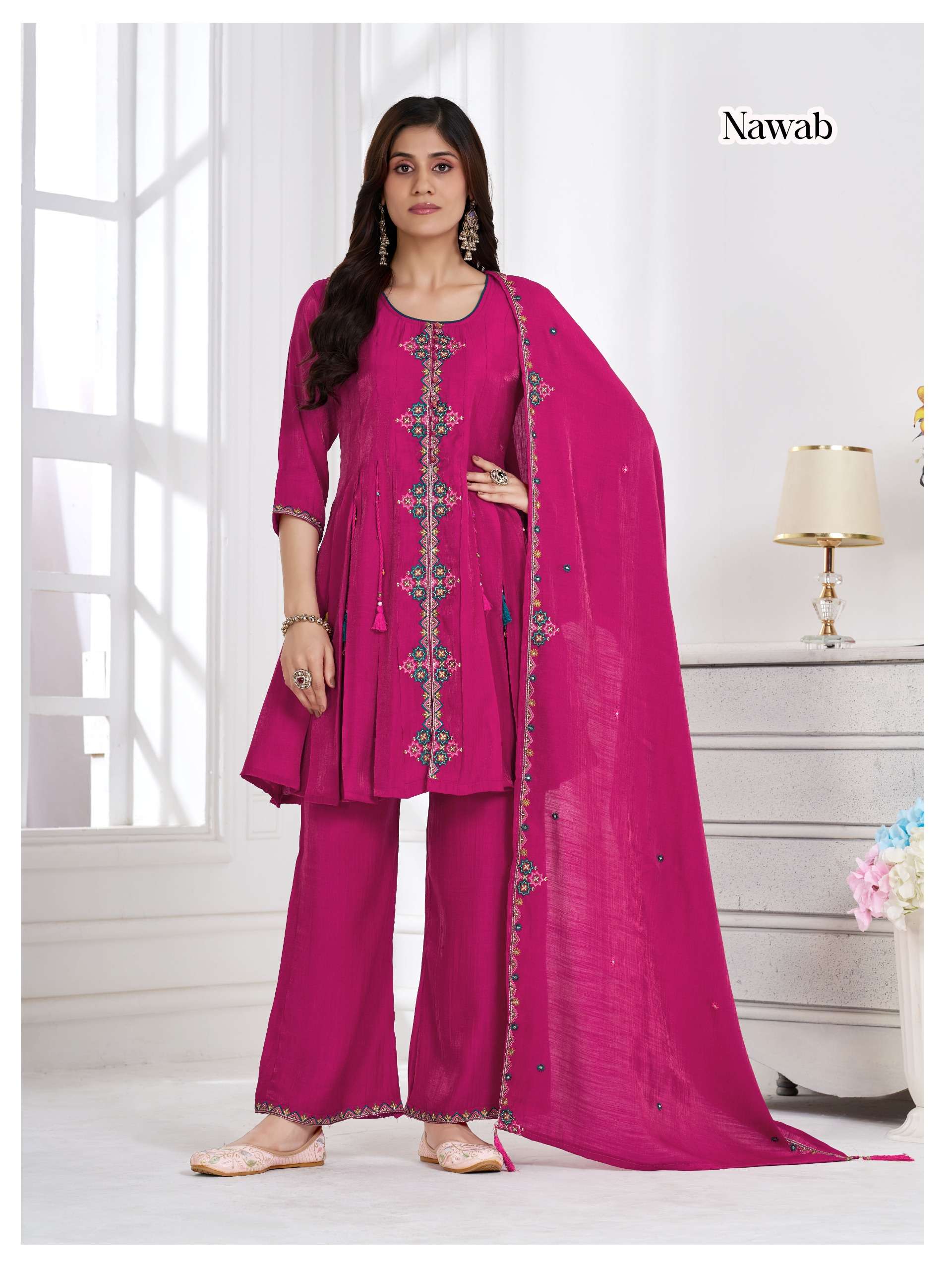 NAWAB SOFT SEADNY COTTON INNER FLARE KURTI PANT SUIT PARTY WEAR WHOLESALER SHOP
