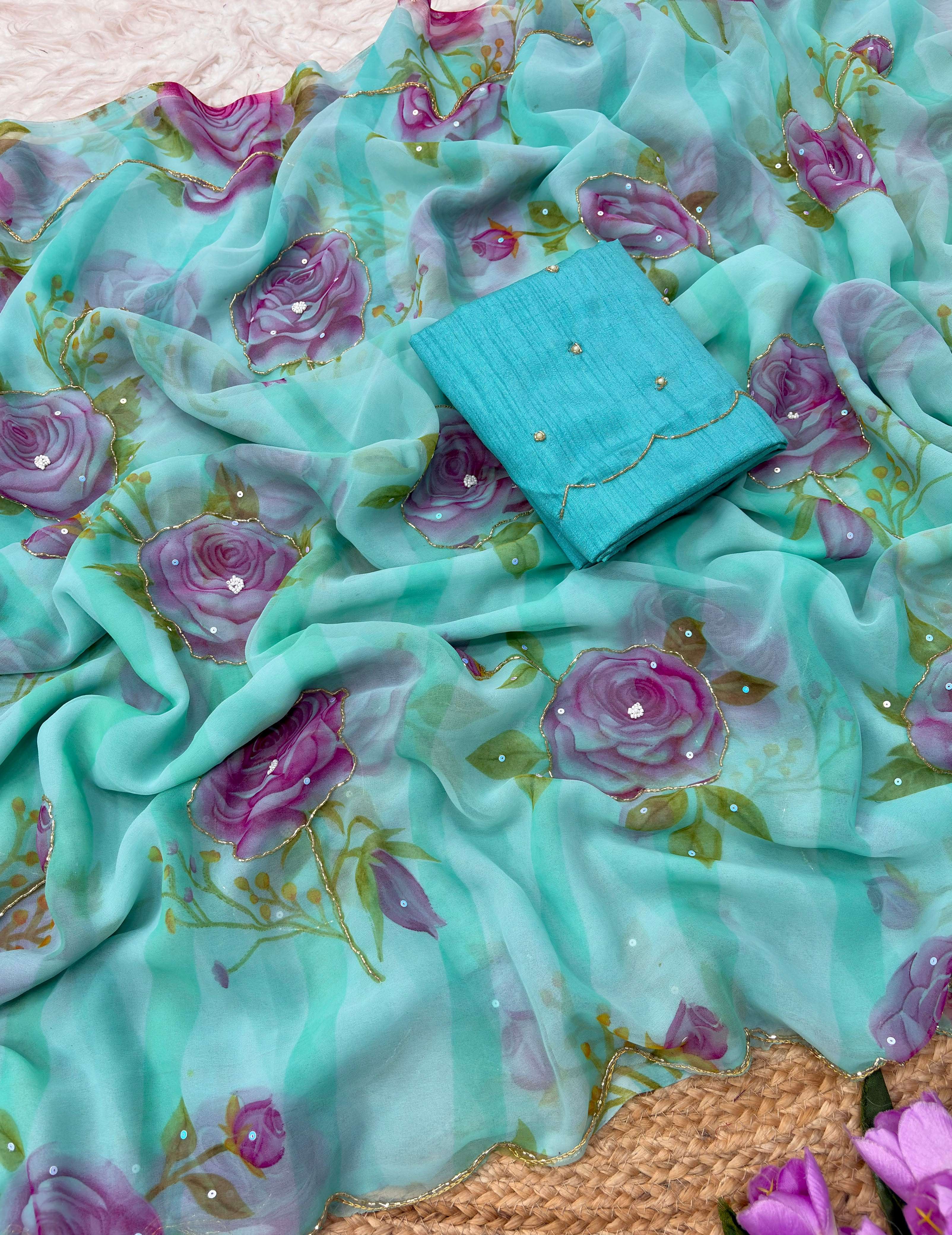 New Bollywood and Trending Design flower georgette fabric saree supplier in surat Mp 820 