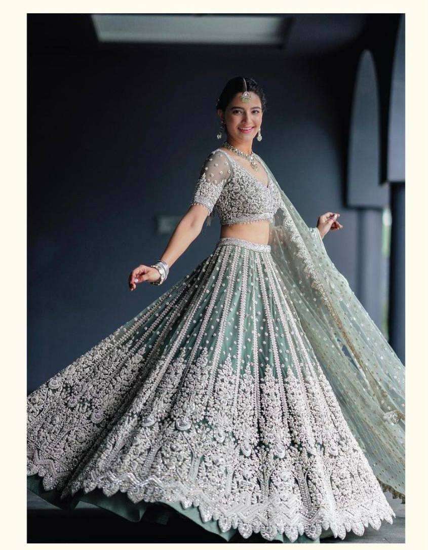 NEW DESIGNER BRIDAL WEAR HEAVY SOFT NET FABRIC LEHENGA CHOLI RESELLER IN SURAT KF 1319
