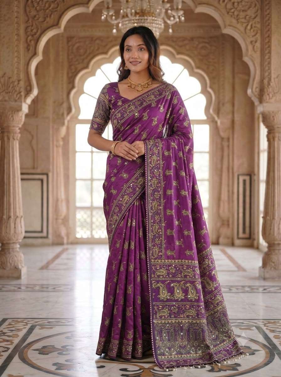 new japan satin fabric mirror work saree reseller in surat mp 831