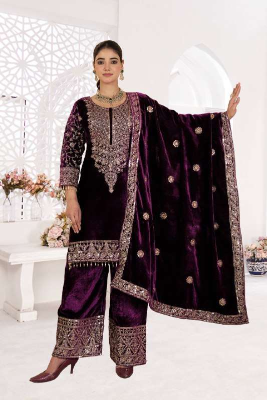NF 1231 VELVET SEQUENCE PAKISTANI SUIT WINERT SEASON WEDDING WEAR WHOLESALER